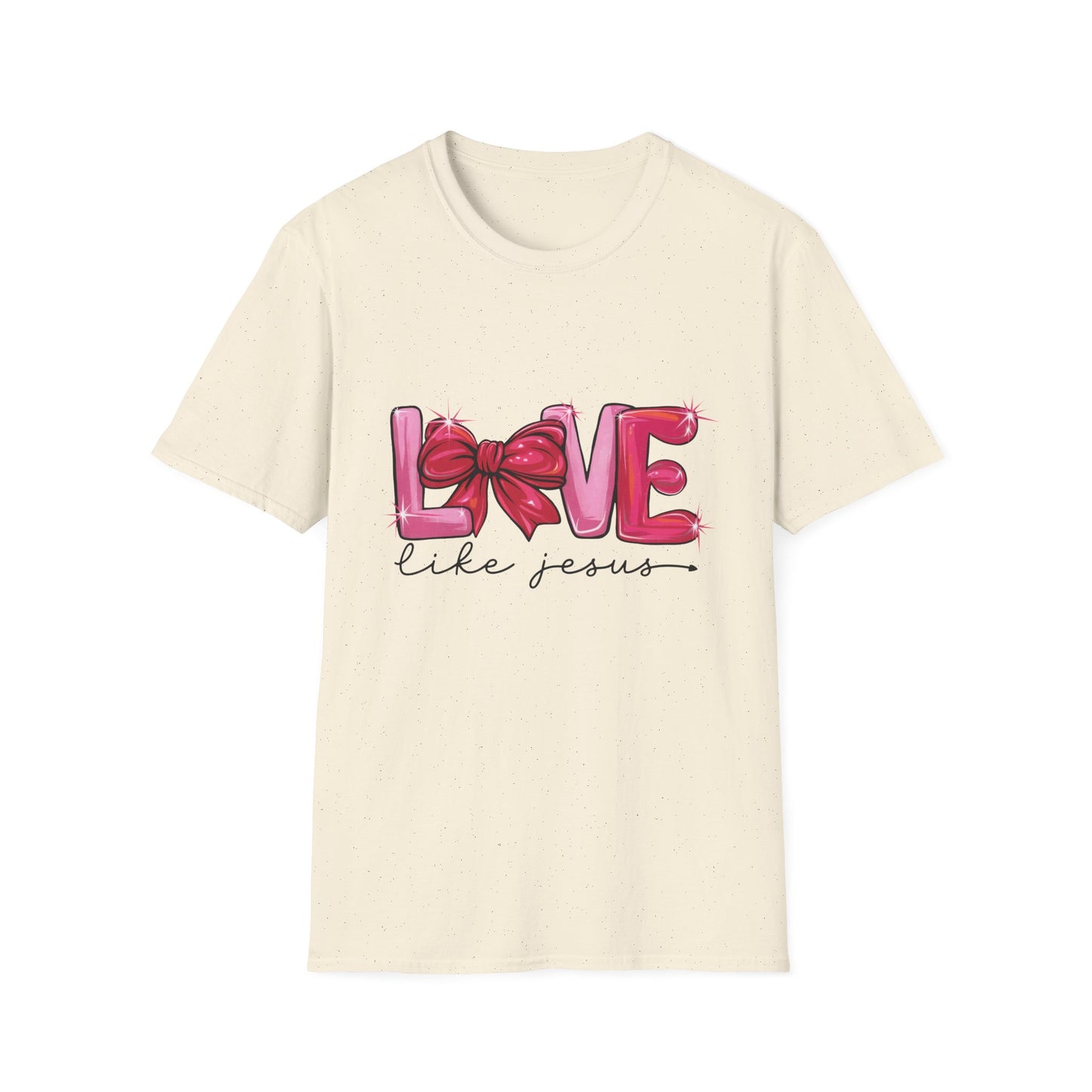 Sparkling LOVE Like Jesus T-Shirt | Vibrant Pink Bow Faith Tee | Women's Christian Inspirational Gift
