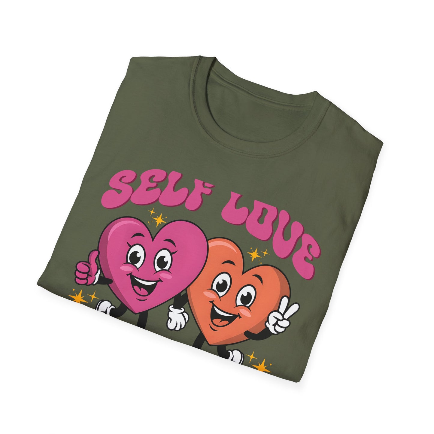 Uplifting Self Love T-Shirt | Groovy Cartoon Hearts Tee | Positive Vibes & Retro Empowerment Apparel