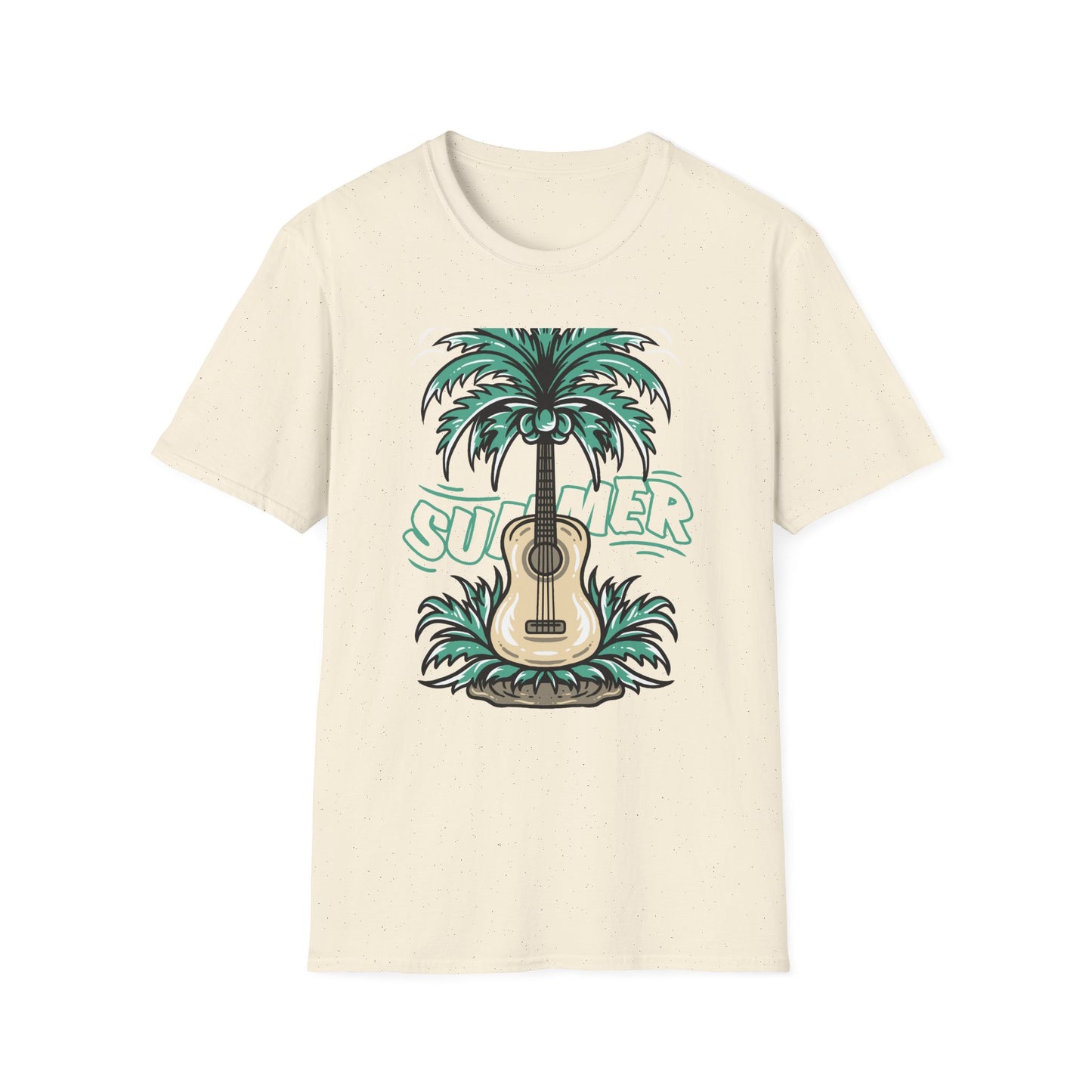Vibrant Summer Guitar T-Shirt: Cool Palm Tree & Acoustic Beach Tee | Essential Music Lover Vacation Shirt