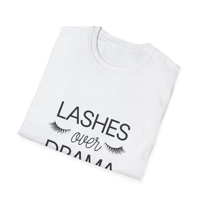 Fabulous "LASHES over DRAMA" T-shirt - Chic Eyelash Design Tee for Makeup Lovers & Beauty Queens - Empowering Gift