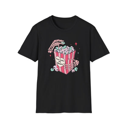 Spooky-Cute 'You Make My Heart' Skull Popcorn T-Shirt - Pastel Goth Love Tee Gift