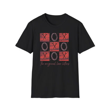 Meaningful Christian 'Original Love Letters' T-Shirt | Unique Cross & Crown of Thorns Design - Faith Tic-Tac-Toe Apparel