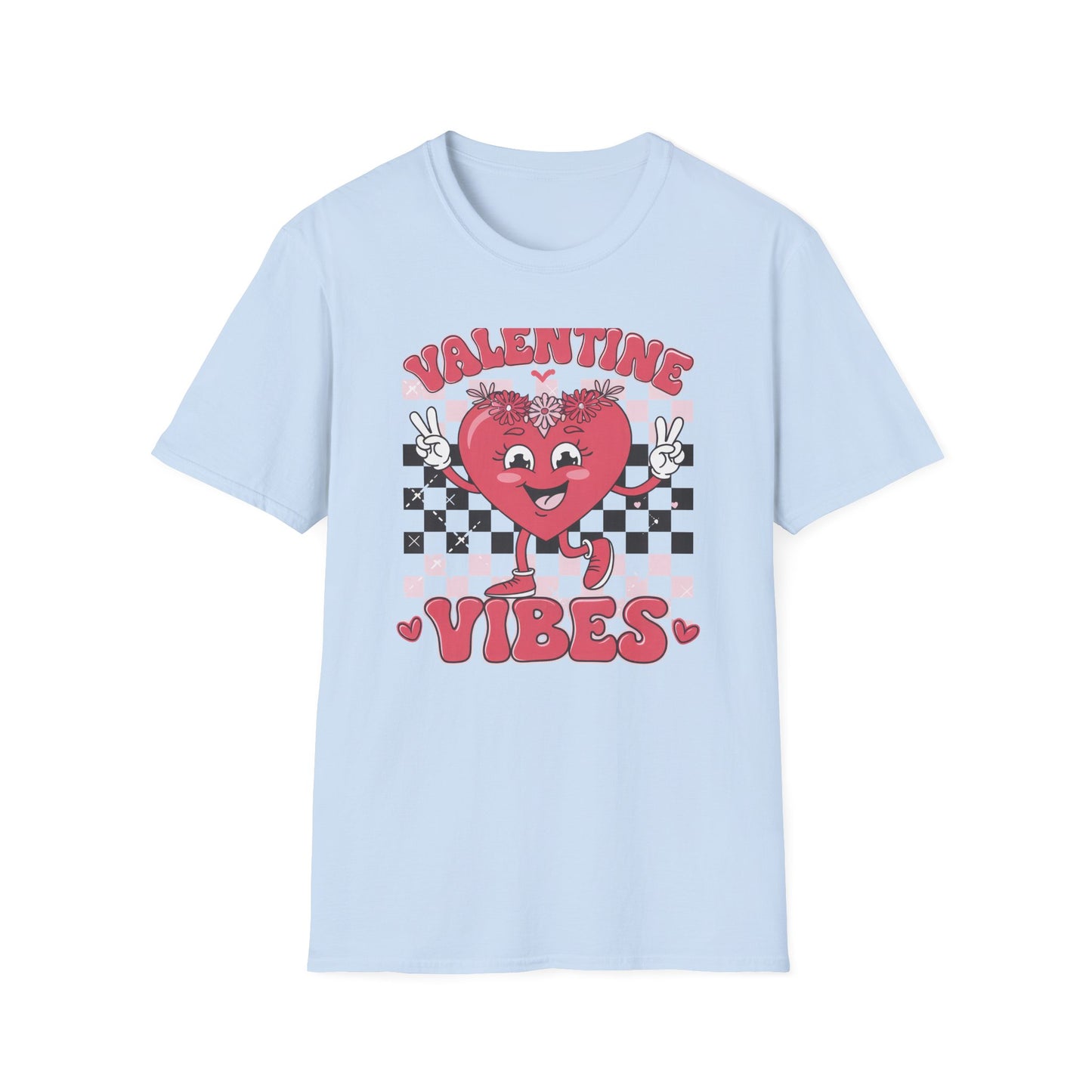 Groovy Valentine Vibes T-Shirt | Adorable Retro Heart Peace Sign Tee with Flower Crown for Valentine's Day