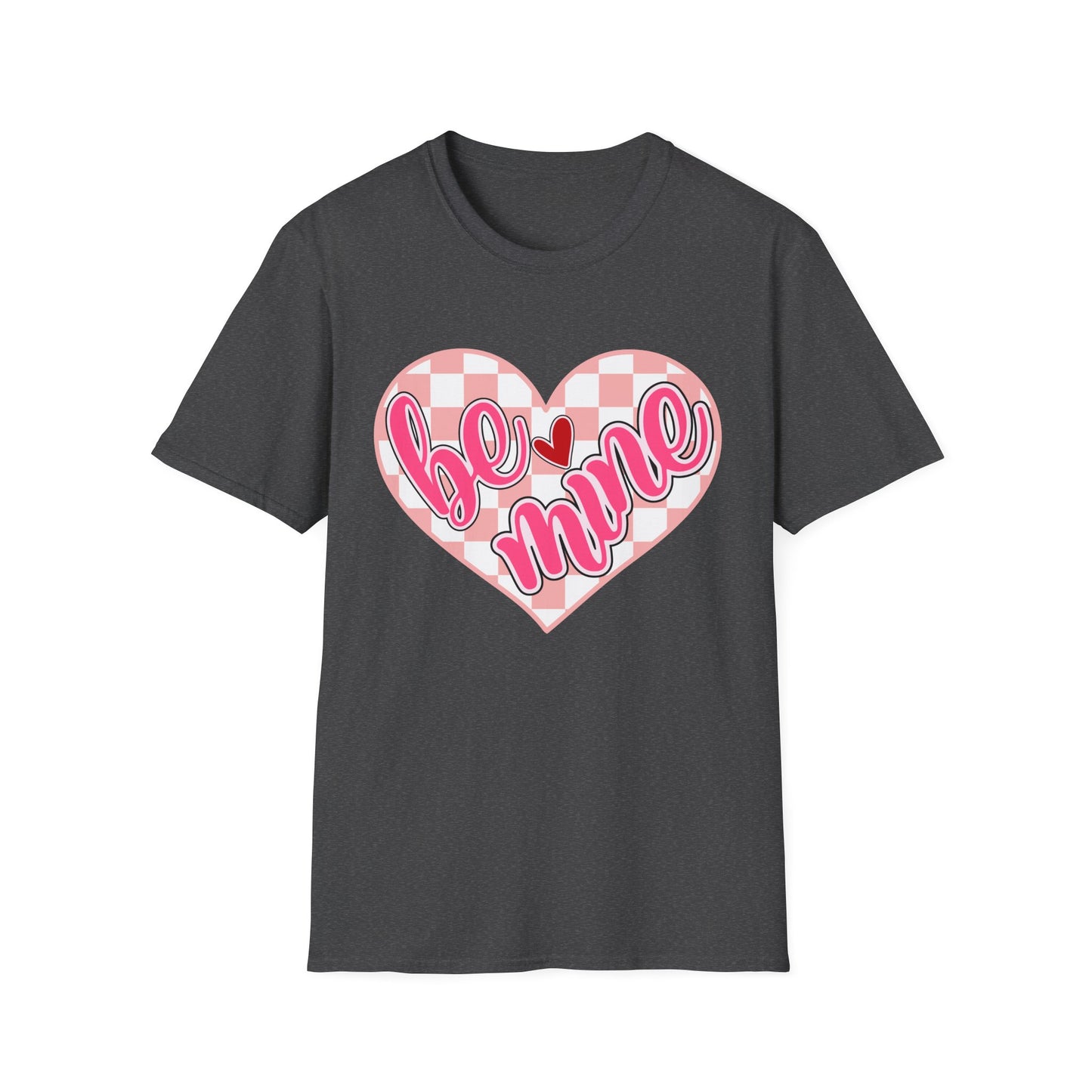 Trendy 'Be Mine' Valentine's T-Shirt | Cute Pink Checkerboard Heart Tee | Retro Y2K Love Gift for Her
