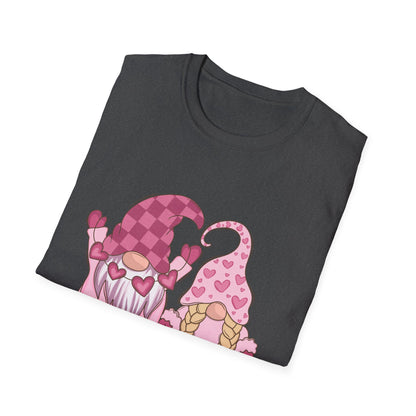 Charming Valentine Gnome Couple T-Shirt | Adorable Hearts Love Gift Tee for Sweethearts | Romantic Holiday Graphic Apparel