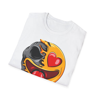 Melting Love Skull Emoji T-Shirt | Edgy Heart Eye Graphic Tee - Unique Streetwear & Dark Humor Apparel
