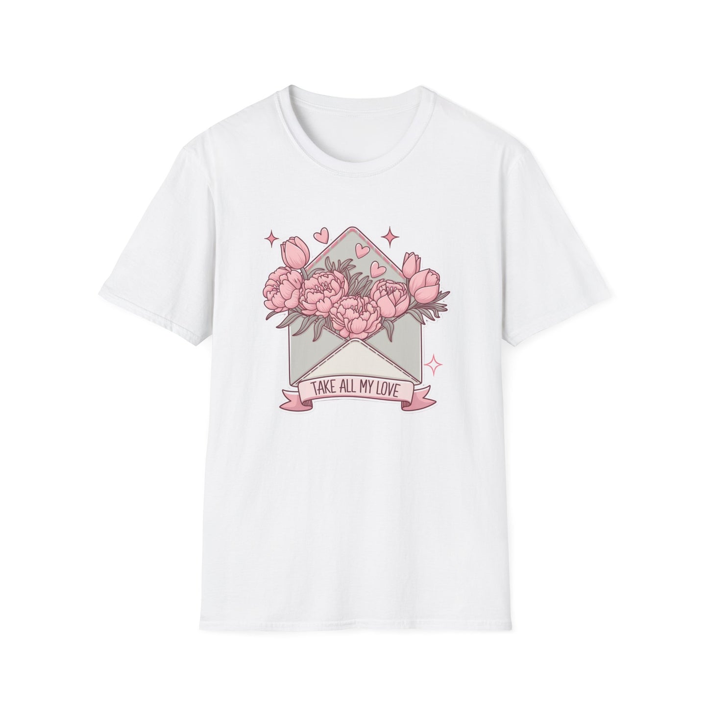 Charming 'Take All My Love' Floral T-Shirt - Romantic Peony & Tulip Envelope Tee | Sweet Valentine's Day Gift for Her