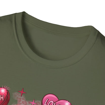 Empowering "You Are" Self-Love T-Shirt: Sweet Candy Heart Affirmations & Chic Leopard Print for Her