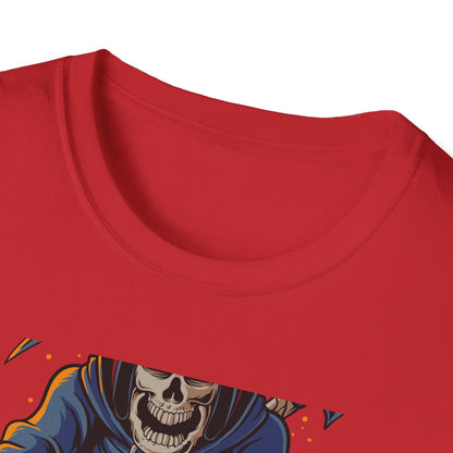 Epic Grim Reaper Biker T-Shirt | 'Death Race' Skeleton Motorcycle Graphic Tee for Bold Riders & Edgy Streetwear Fans
