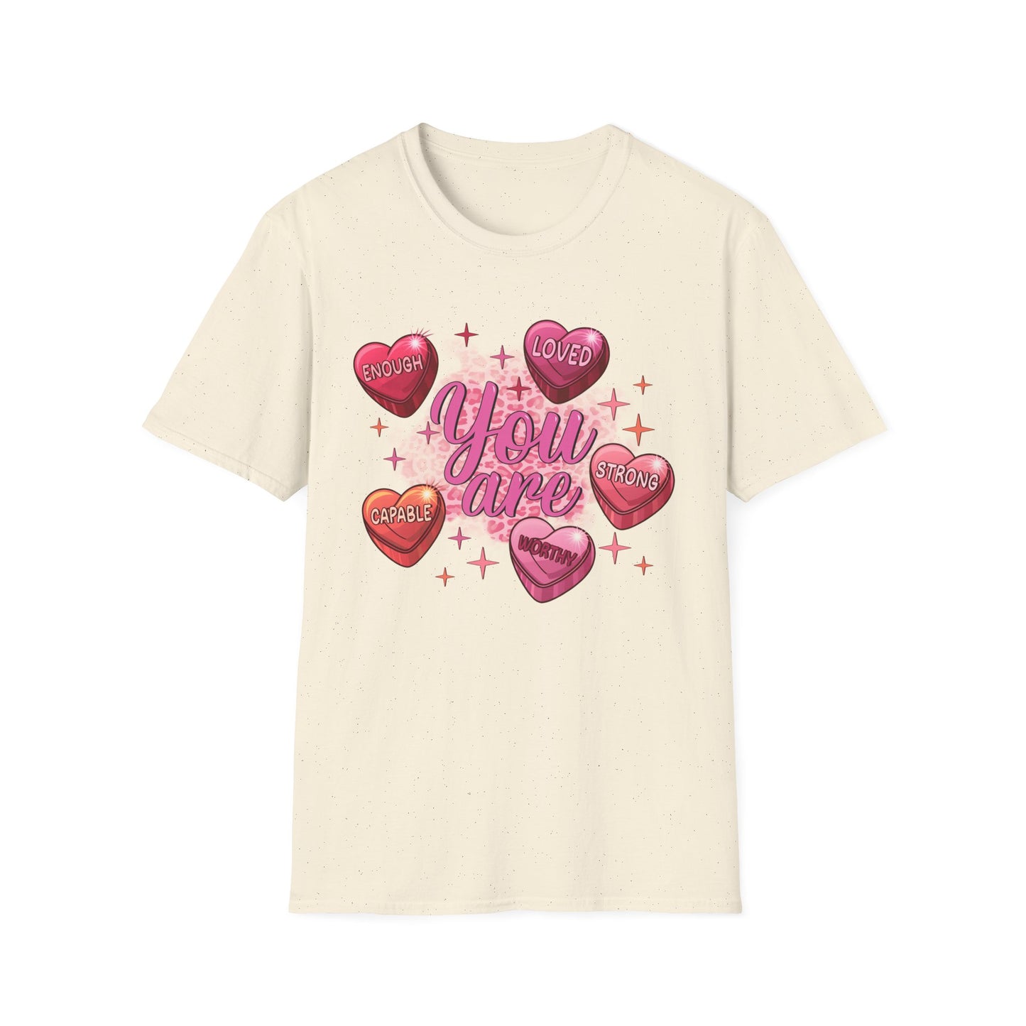 Vibrant 'You Are' Empowering T-Shirt | Self-Love Conversation Hearts & Leopard Print Tee for Women & Girls | Positive Affirmation Gift