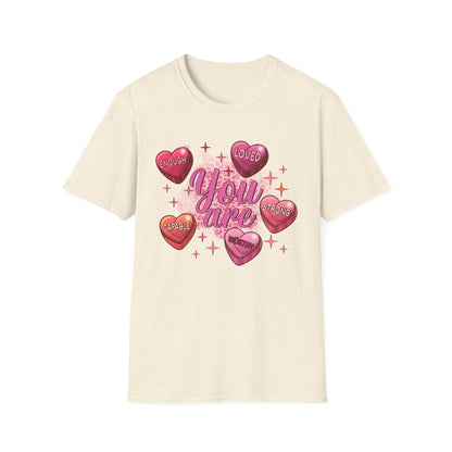 Vibrant 'You Are' Empowering T-Shirt | Self-Love Conversation Hearts & Leopard Print Tee for Women & Girls | Positive Affirmation Gift
