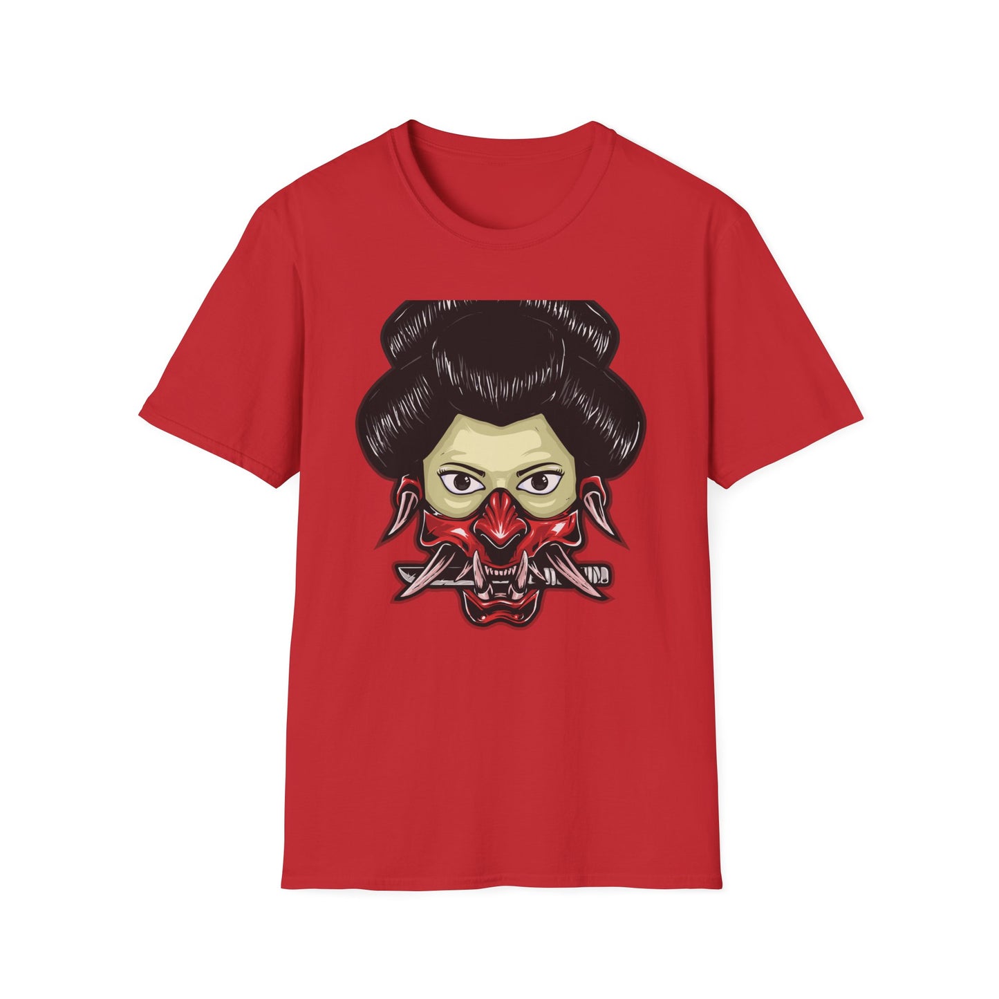 Fierce Hannya Mask T-Shirt | Striking Japanese Oni Demon Warrior Tee with Blade | Bold Traditional Art Statement Shirt