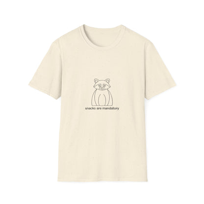 Hilarious Raccoon "Snacks are Mandatory" T-Shirt | Adorable Animal Lover & Foodie Tee | Must-Have Comfort Apparel