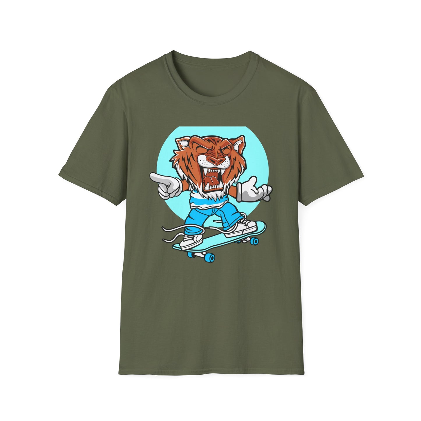 Rad Roaring Tiger Skateboard T-Shirt | Fierce Skater Mascot Graphic Tee for Extreme Style