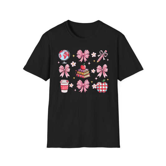Awesome Teacher Appreciation T-Shirt | 'Teaching Is A Work of Heart' Tee | Cute School Supplies & Pink Bows Gift