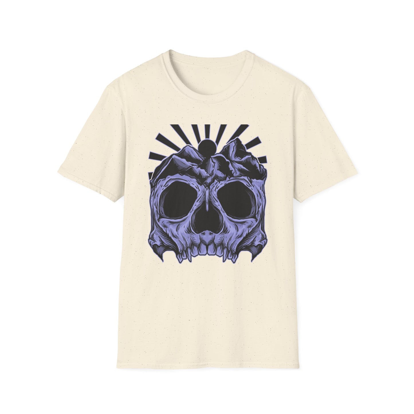 Bold Mountain Skull T-Shirt | Mystic Sun Rays & Nature Art | Unique Grunge Alternative Tee | Edgy Outdoor Apparel for Men & Women