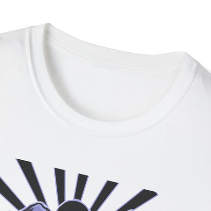 Bold Mountain Skull T-Shirt | Mystic Sun Rays & Nature Art | Unique Grunge Alternative Tee | Edgy Outdoor Apparel for Men & Women