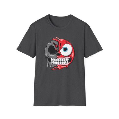 Awesome Split Personality Skull Emoji T-Shirt - Unique Edgy Design for Dark Humor & Bold Style