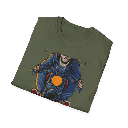 Epic Grim Reaper Biker T-Shirt | 'Death Race' Skeleton Motorcycle Graphic Tee for Bold Riders & Edgy Streetwear Fans