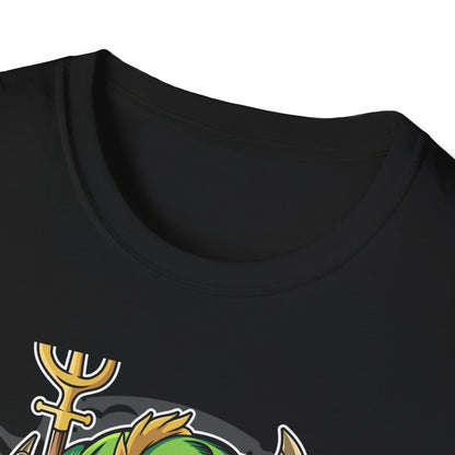 Wicked Mischievous Green Imp T-Shirt | Cool Cartoon Devil with Trident & Checkered Pants | Edgy Graphic Tee