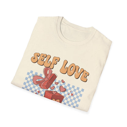 Empowering Self Love Is The Best Love T-Shirt | Groovy Retro Gift Tee | Positive Vibes Checkerboard Style