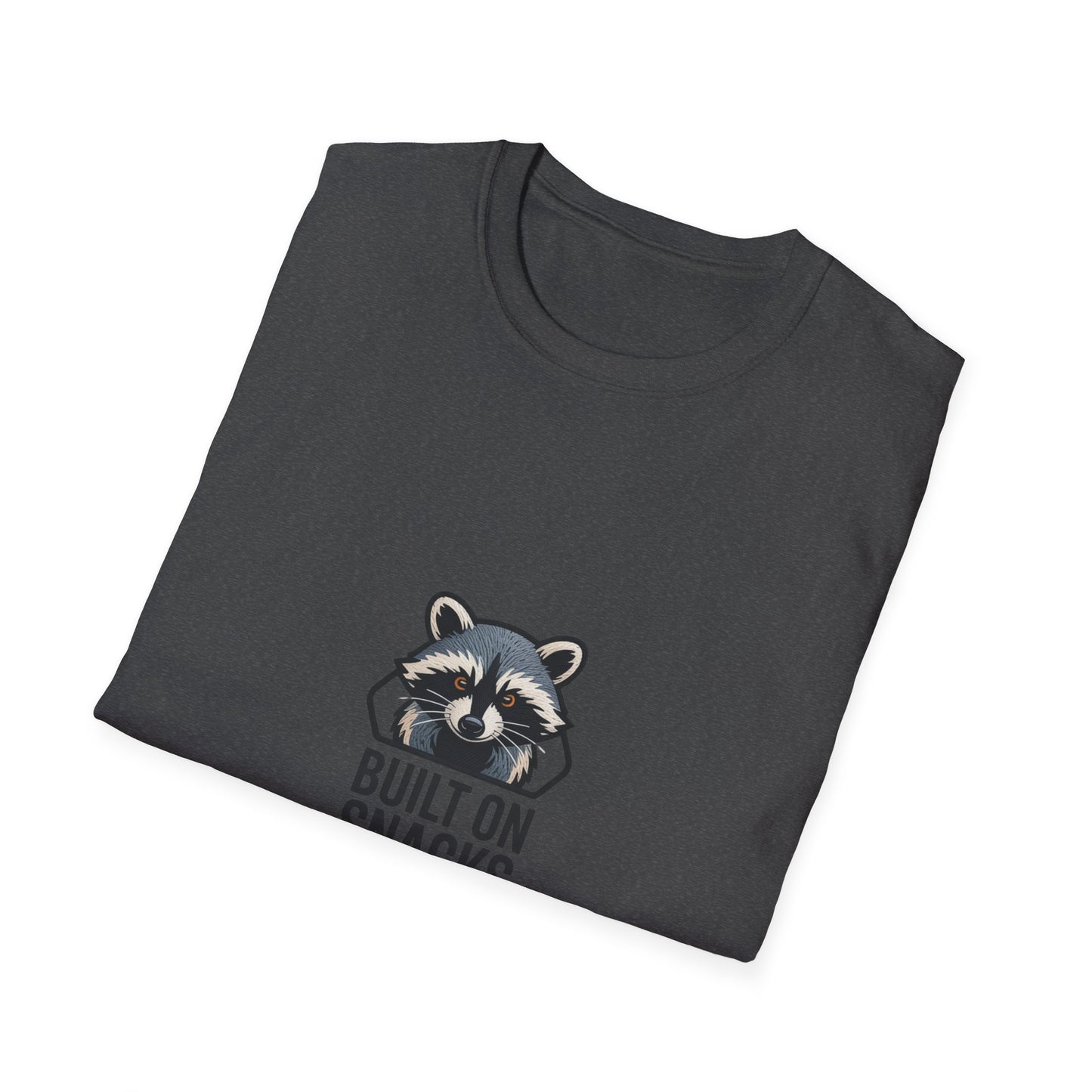 Hilarious Raccoon 'Built On Snacks' T-Shirt | Funny Animal Foodie Tee | Awesome Snack Lover Gift