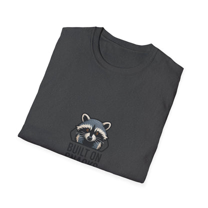 Hilarious Raccoon 'Built On Snacks' T-Shirt | Funny Animal Foodie Tee | Awesome Snack Lover Gift