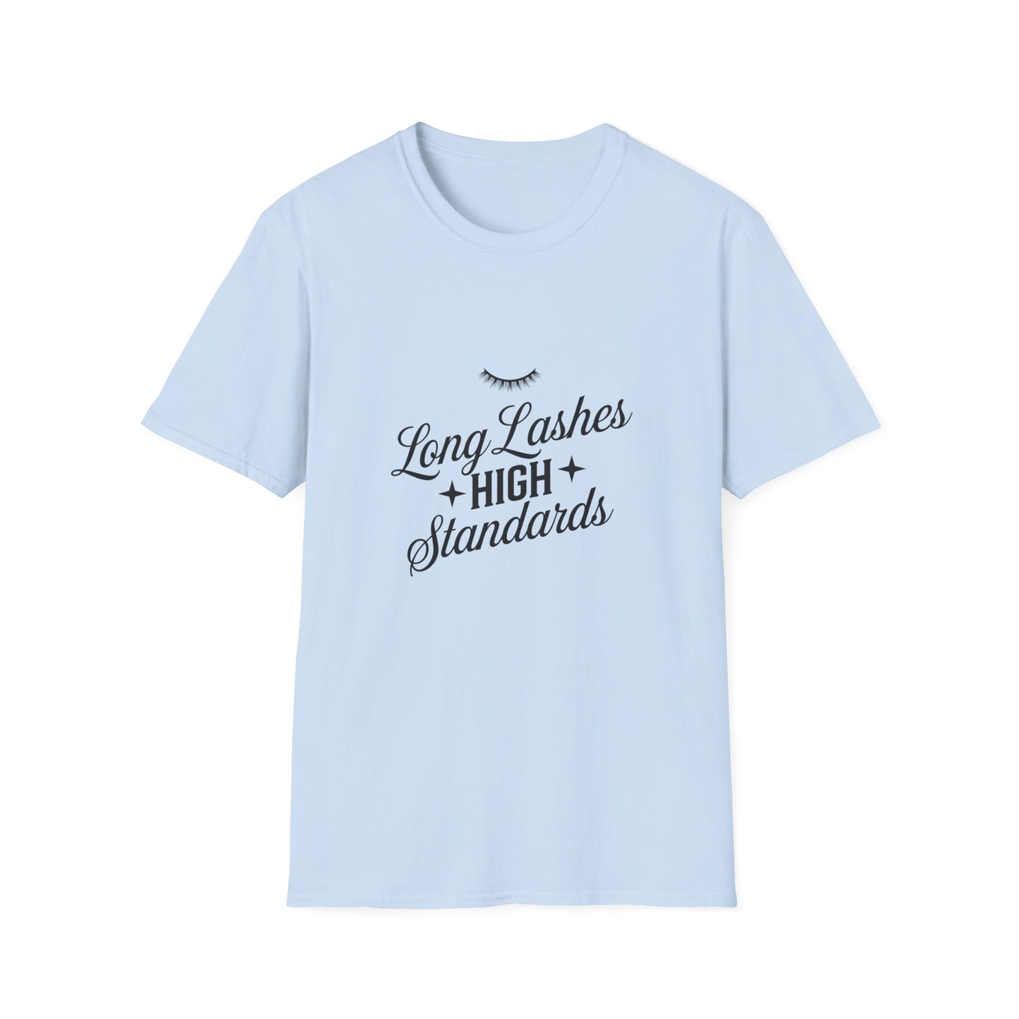 Chic Long Lashes & High Standards T-Shirt | Empowering Beauty Attitude Tee for Confident Women