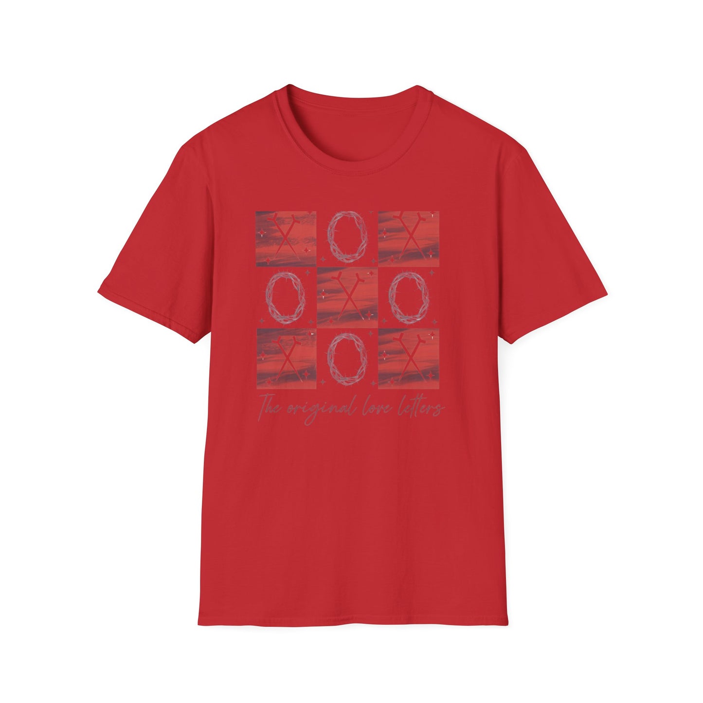 Meaningful Christian 'Original Love Letters' T-Shirt | Unique Cross & Crown of Thorns Design - Faith Tic-Tac-Toe Apparel