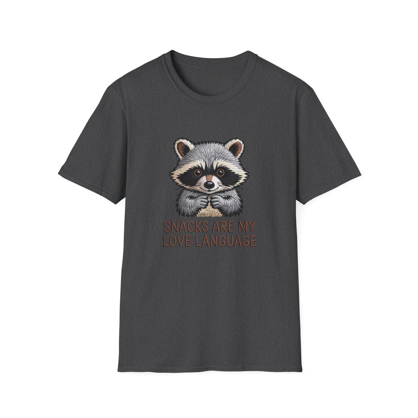 Adorable Raccoon "Snacks Are My Love Language" T-Shirt | Funny Foodie Animal Lover Tee | Ultimate Gift for Snack Enthusiasts