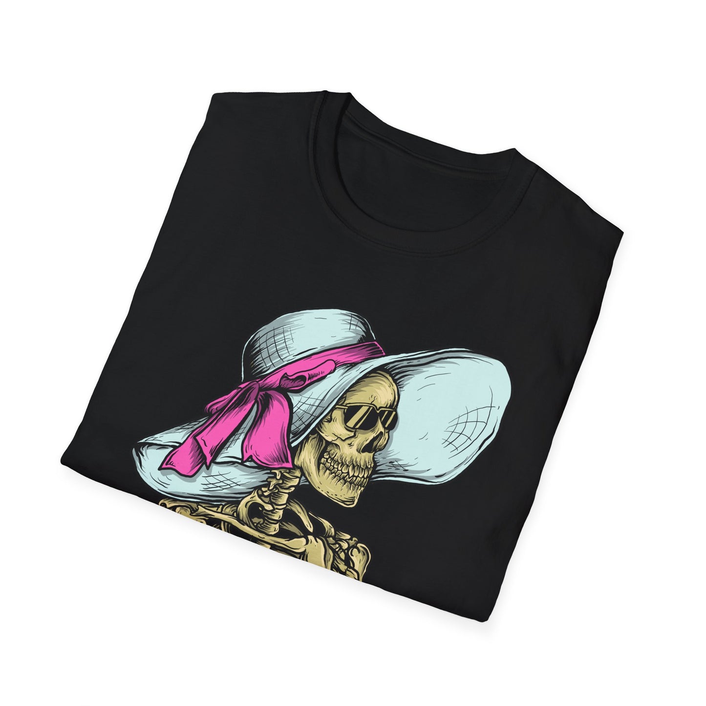 Effortlessly Chic Skeleton Sun Hat T-Shirt | Sassy Summer Beach Vacation Tee | Unique Women's Fashion