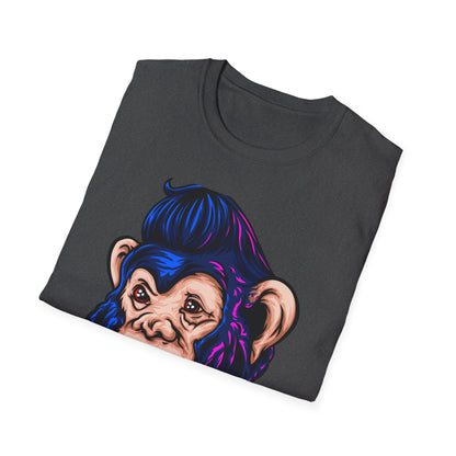Bold Punk Chimp T-Shirt | Edgy Monkey with Attitude & Rad Pompadour Hair | Unique Streetwear Animal Art Tee