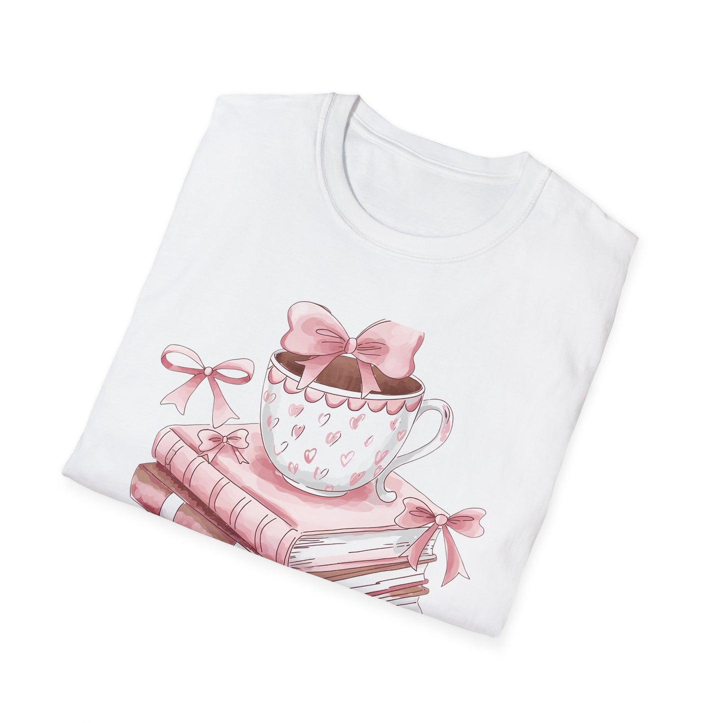 Cozy Pink Books & Teacup T-Shirt | Aesthetic Book Lover Gift | Delightful Reader Style Top