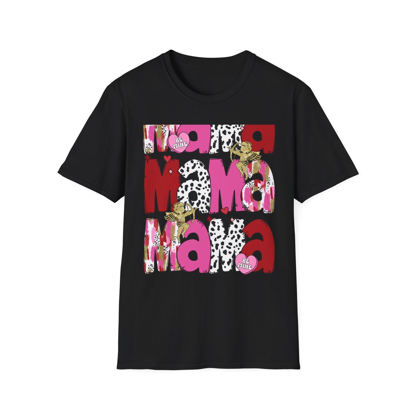 Chic Mama Valentine T-Shirt: Sparkling Cupid, Dalmatian Spots & Be Mine Hearts. Trendy Gift for Moms!