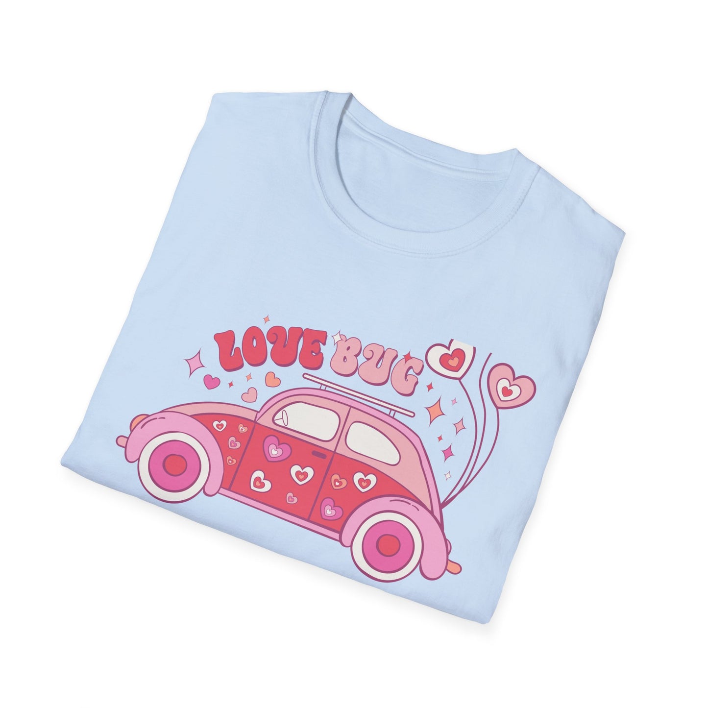 Groovy Love Bug T-Shirt | Adorable Retro Pink VW Beetle & Hearts | Sweet Valentine's Day Gift for Her