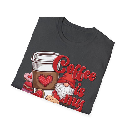Coffee Is My Valentine Gnome T-Shirt | Charming Heart Coffee Lover Tee | Funny Anti-Valentine's Day Gift for Singles & Sweet Tooths