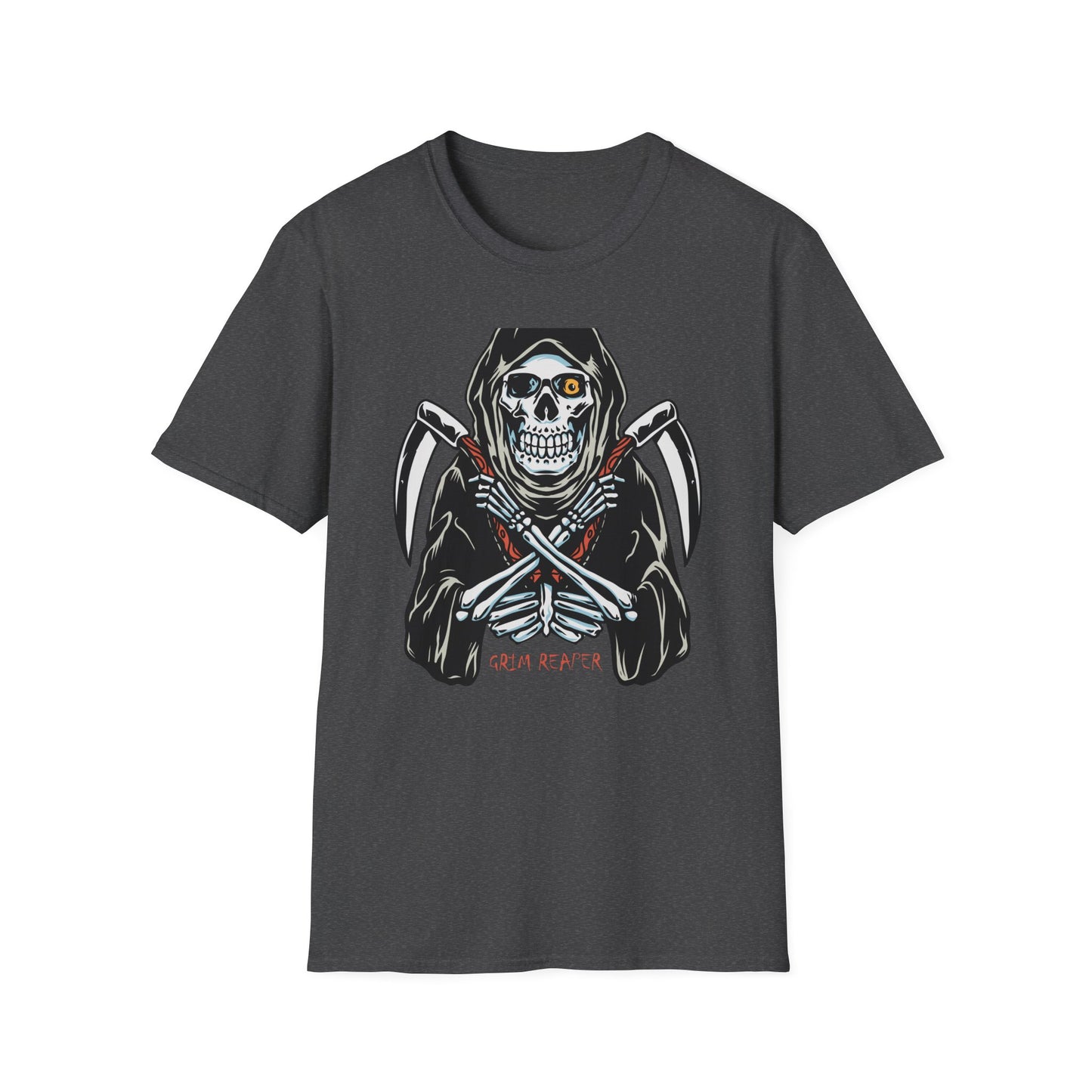 Epic Grim Reaper T-Shirt: Skull & Scythes Design. Bold Gothic Halloween Tee for Men & Women. Unleash Your Inner Darkness!
