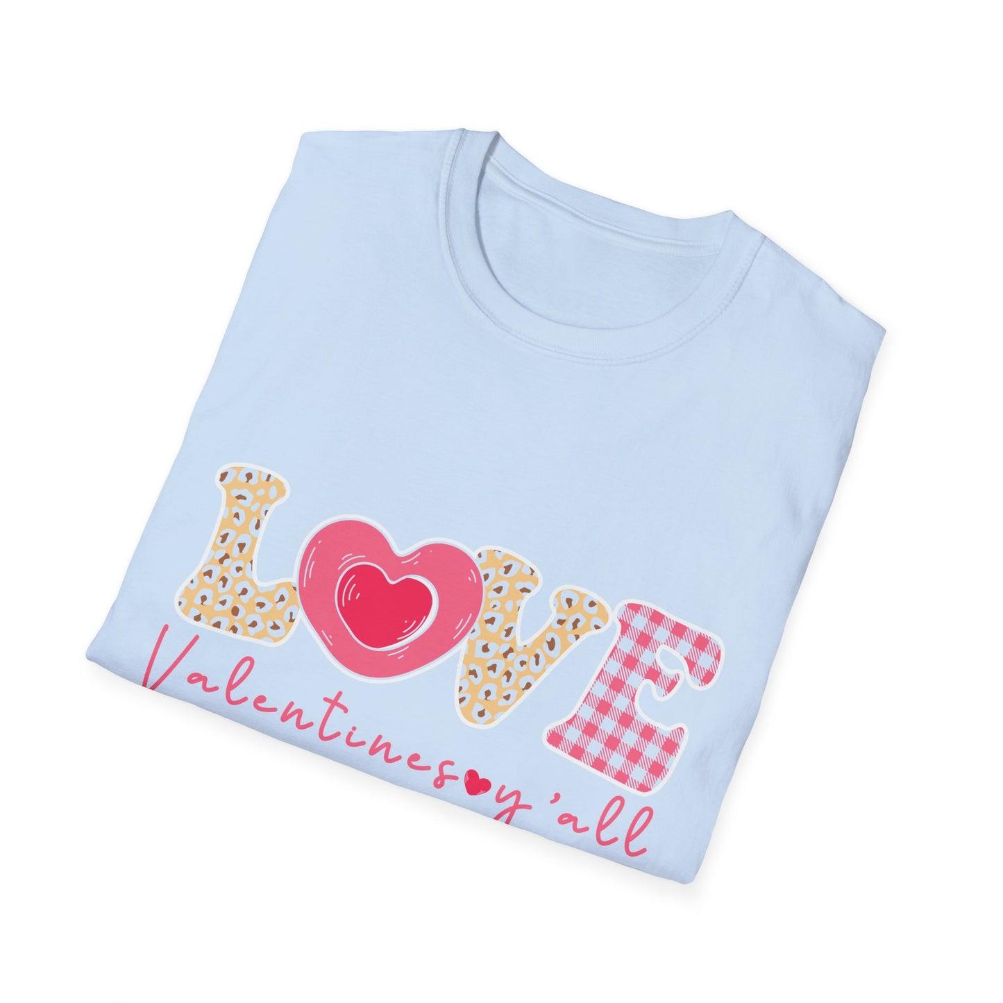 Charming Leopard & Plaid LOVE Valentines Y'all T-Shirt - Trendy Southern Sweetheart Tee for Women, Perfect Valentine's Day Gift