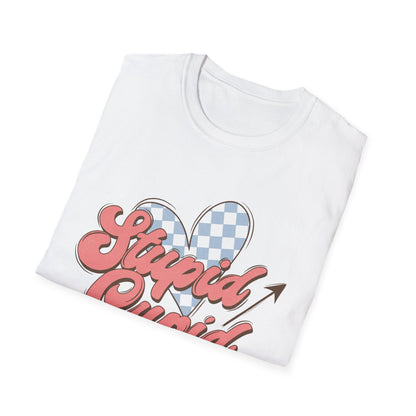 Stupid Cupid Retro T-Shirt | Sarcastic Anti-Valentine's Day Tee with Checkerboard Heart & Arrow | Funny Love Gift