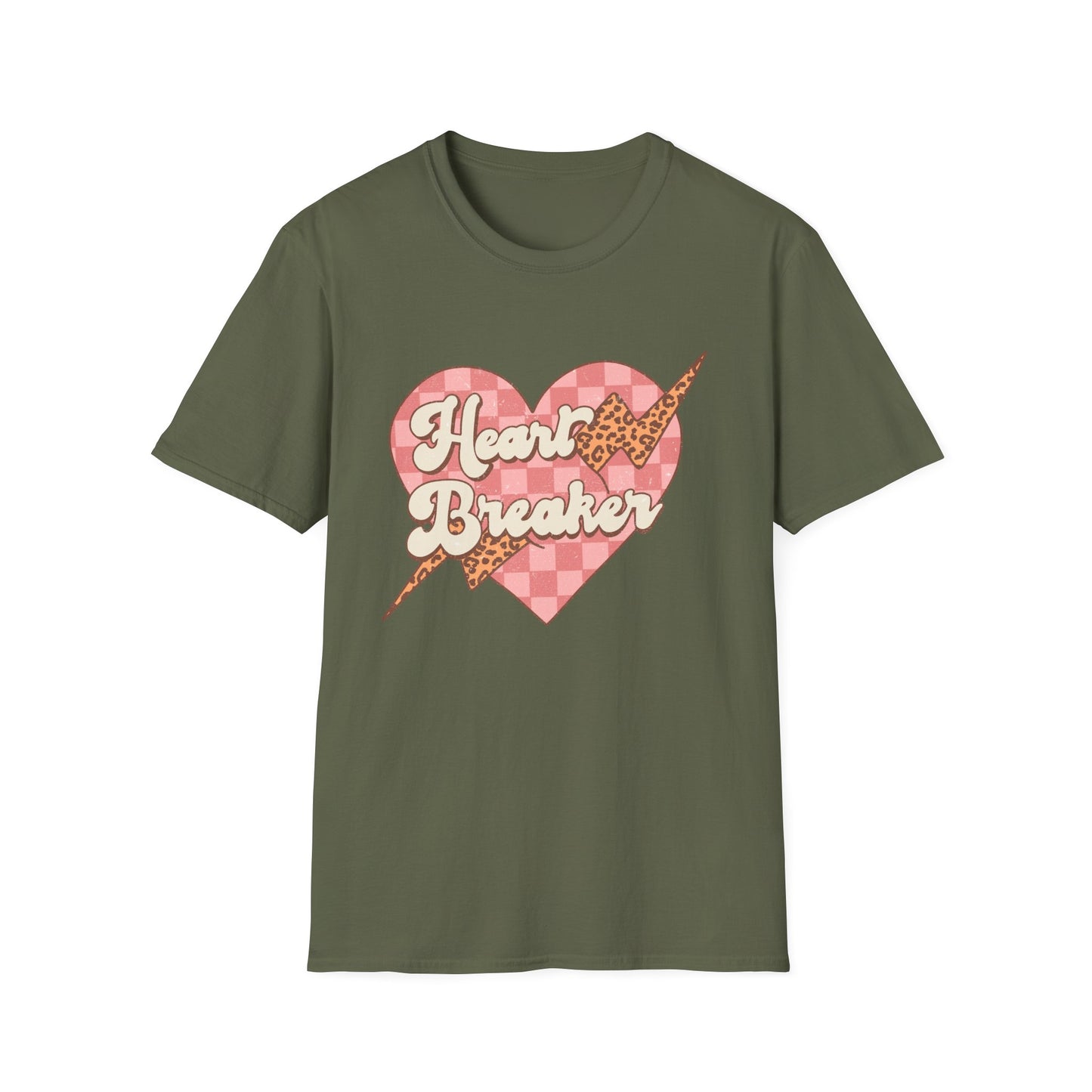 Trendy Heart Breaker T-Shirt - Sassy Leopard Print Lightning Bolt Checkered Heart Tee for Women