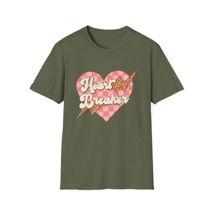 Trendy Heart Breaker T-Shirt - Sassy Leopard Print Lightning Bolt Checkered Heart Tee for Women