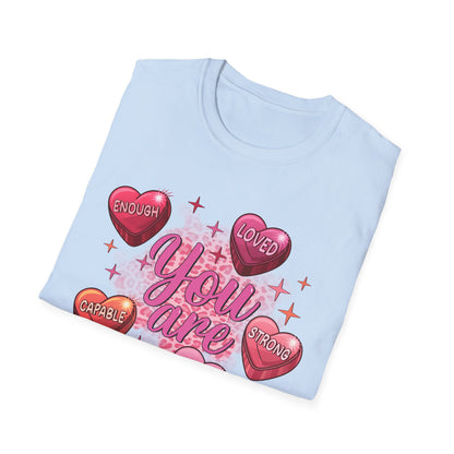 Vibrant 'You Are' Empowering T-Shirt | Self-Love Conversation Hearts & Leopard Print Tee for Women & Girls | Positive Affirmation Gift