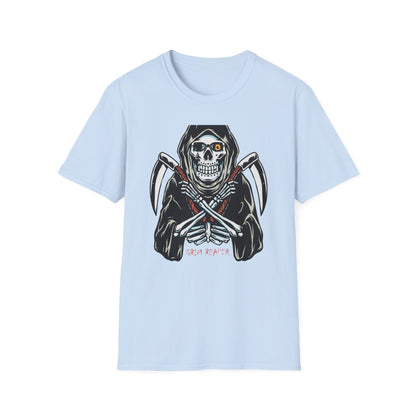 Epic Grim Reaper T-Shirt: Skull & Scythes Design. Bold Gothic Halloween Tee for Men & Women. Unleash Your Inner Darkness!