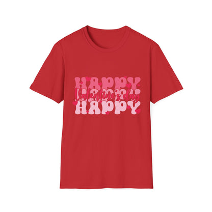 Groovy Happy Valentine's Day T-Shirt | Retro Pink Hearts Love Tee | Cute Festive Cupid Shirt for Women & Men