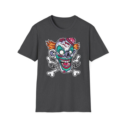 Spooky Zombie Clown Skull T-Shirt - Creepy Horror Fan Graphic Tee for Halloween & Edgy Style