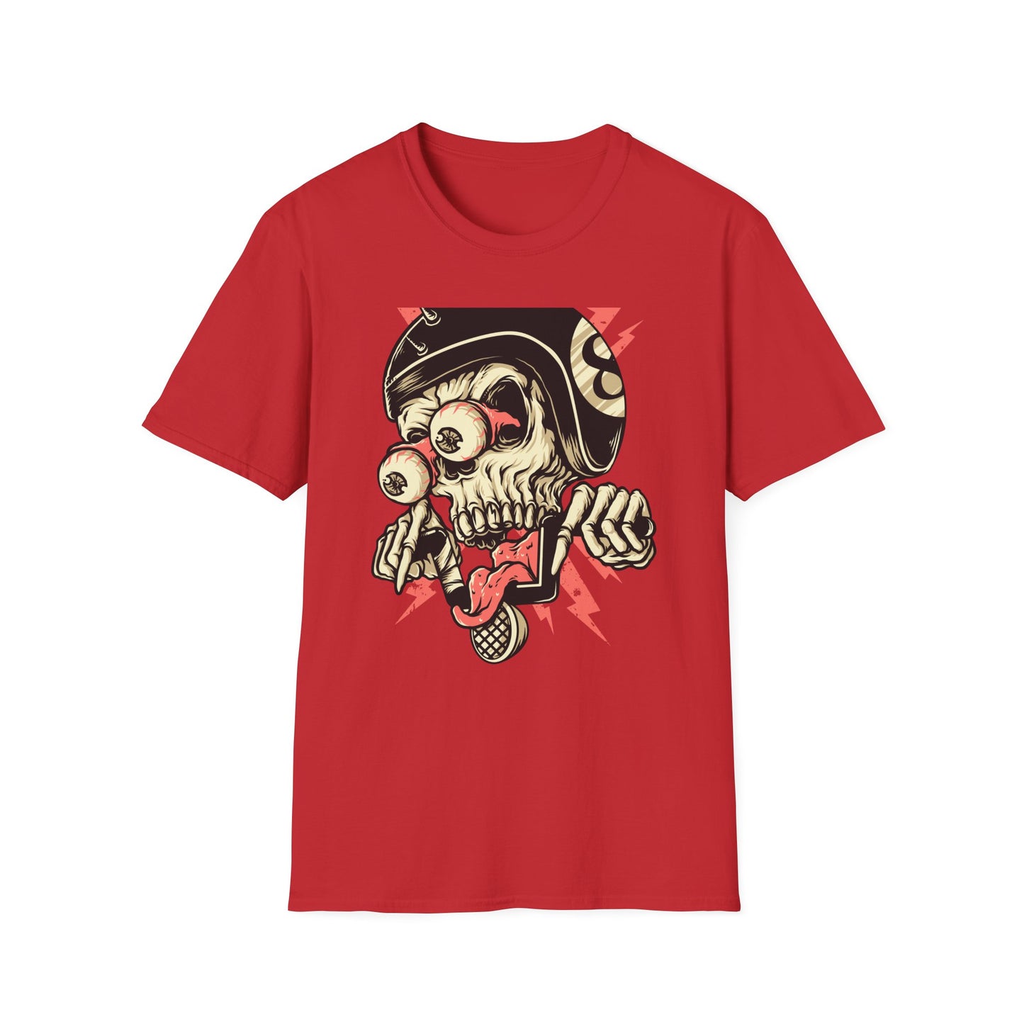 Epic 8-Ball Biker Skull T-Shirt | Spiked Helmet & Popping Eyes Graphic Tee | Unique Grunge Rocker Style Apparel