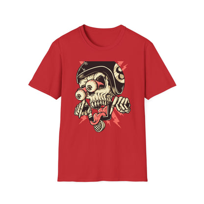 Epic 8-Ball Biker Skull T-Shirt | Spiked Helmet & Popping Eyes Graphic Tee | Unique Grunge Rocker Style Apparel