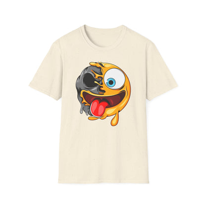 Unique Melting Skull Smiley Face T-Shirt - Vibrant Edgy Cartoon Graphic Tee for Pop Culture Fans