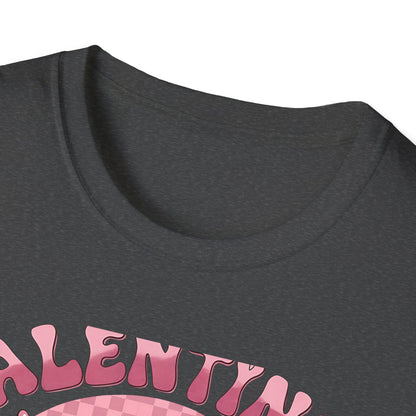 Sparkly Heart Eyes Smiley Valentines Vibes T-Shirt | Trendy Groovy Pink Love Tee for Her