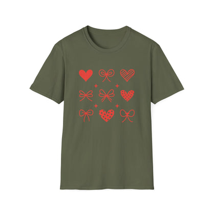 Adorable Valentine's Day Hearts & Bows T-Shirt | Sweet Romantic Love Graphic Tee for Women, Girls & Teens